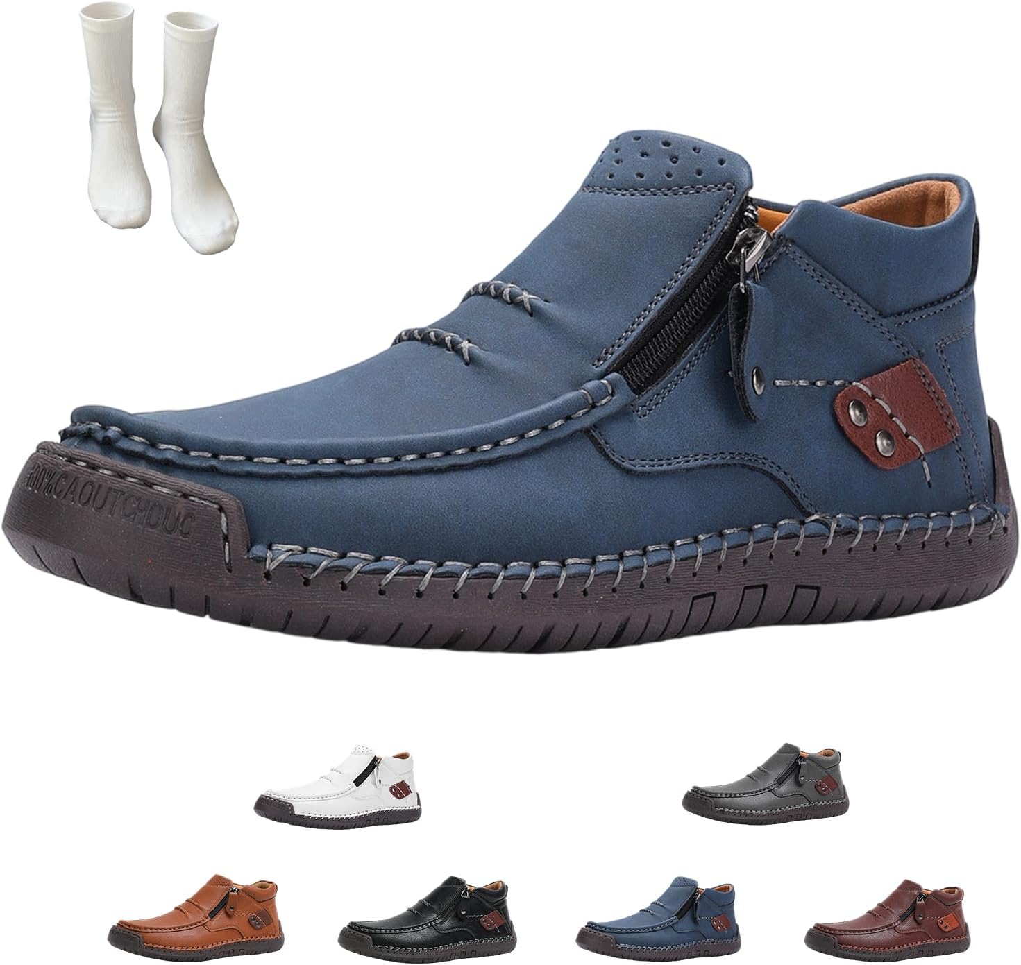 

Кожаные ботинки, мужские ручной работы кожаные ботинки для вождения, новые премиальные туфли 2026 года, с удобной широкой носочной частью и поддержкой свода стопы Generic, синий