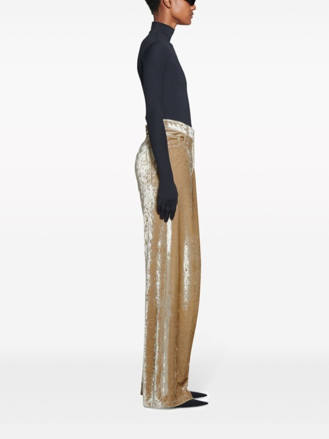 Balenciaga бархатные брюки широкого кроя, нейтральный цвет — фото 3