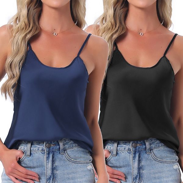 

Женский комплект из 2 предметов: атласная пижама-камисоль с мягкими тонкими бретелями и свободным кроем Inspire Chic, Black Blue