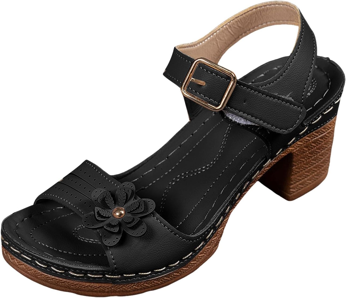 

Женские сандалии ZWRXW на платформе и танкетке с ремешком на щиколотке, открытым носком, цветочным узором и массивным каблуком, удобные сандалии для летнего повседневного и нарядного образа, черный