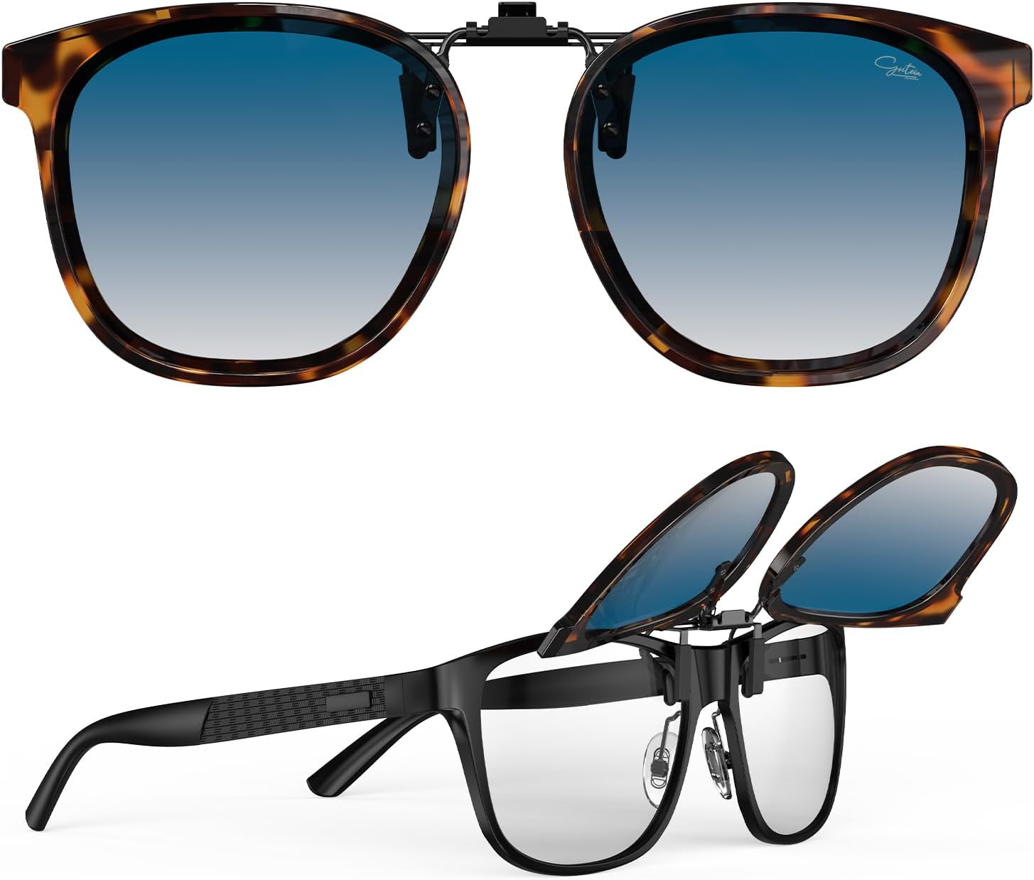 

Солнцезащитные очки Goiteia Oversized Polarized Clip on Sunglasses поверх очков с диоптриями для женщин и мужчин, в стильной круглой оправе, напоминающей солнцезащитные очки, [New]tortoise/Dark Blue Gradient