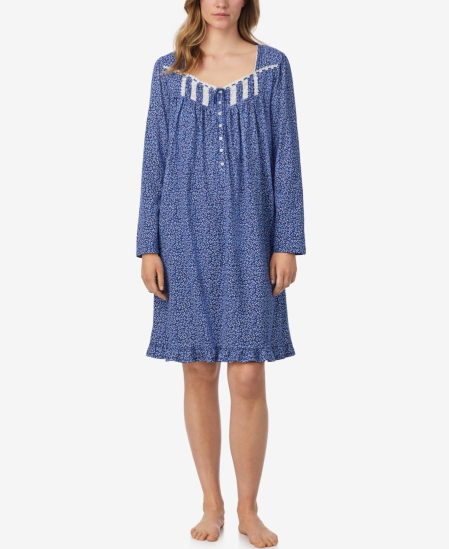

Женская короткая ночная рубашка с длинными рукавами Eileen West, Blue Floral