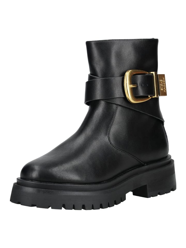 Женские байкерские ботинки Steve Madden кожаные с золотой пряжкой, черный
