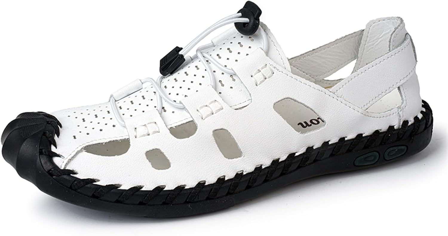 

Мужские летние сандалии с вырезами из кожи, регулируемые ремешки, ручная работа, повседневные сандалии для прогулок, походов, с закрытым носком, пляжные, спортивные, треккинговые, для активного отдыха, дышащие Generic, белый