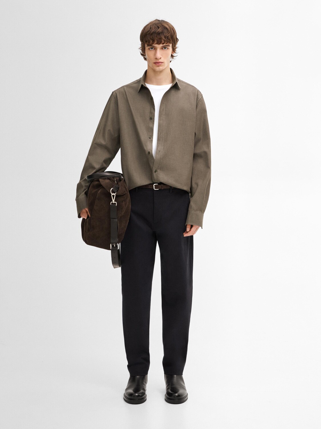 

Рубашка из 100% хлопкового денима Massimo Dutti, зеленый