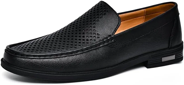 Мужские лоферы из дышащей кожи, перфорированные, Slip-On, Black Abnkarwin