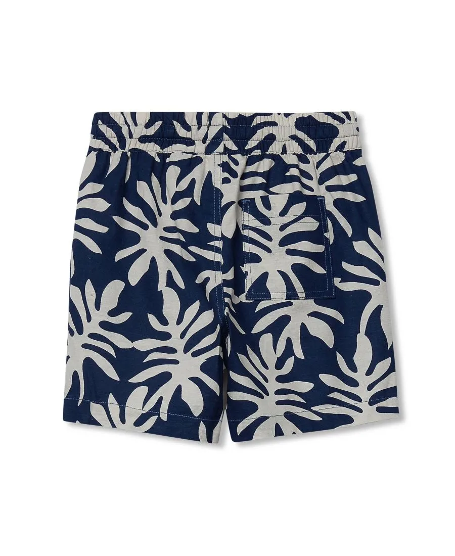 Детские льняные шорты из фактурной ткани Lands' End, tropical leaf/темно-синий — фото 2