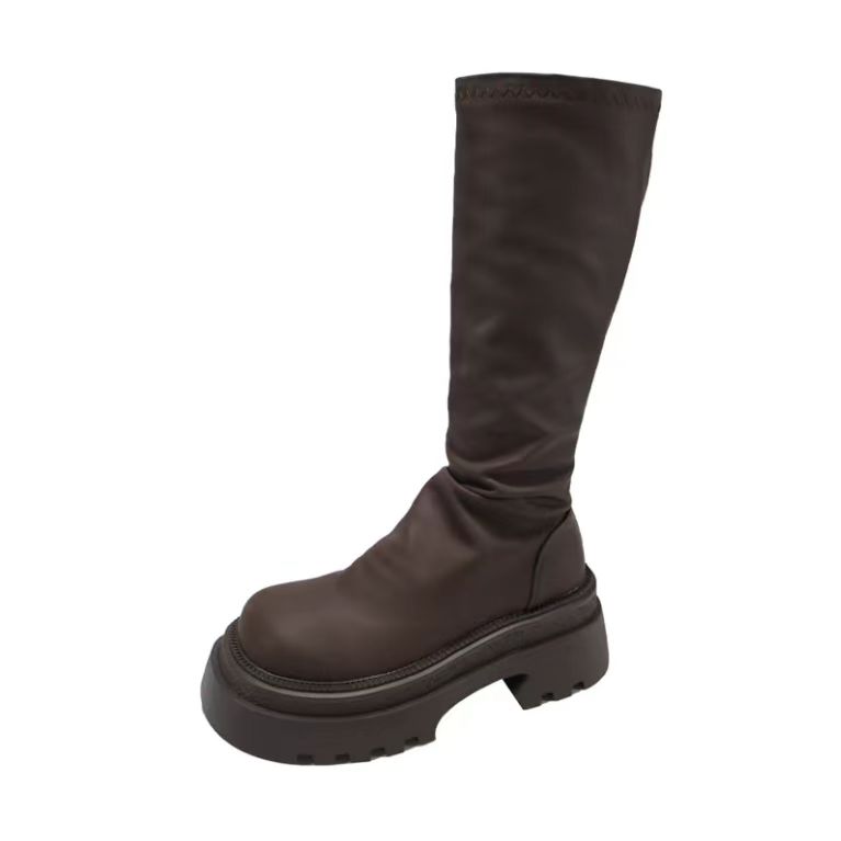 Take the Qin Коричневые плиссированные женские ботинки до колена, цвет Brown (Pleated)