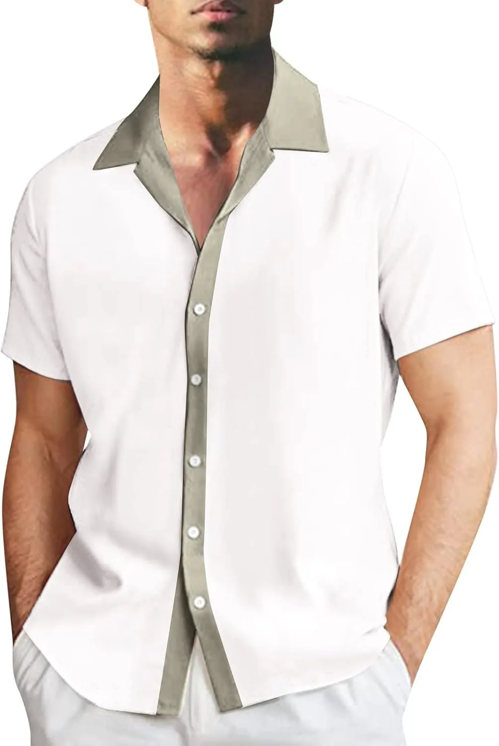 Мужская стильная рубашка с лацканами и короткими рукавами и футболка Casual Top Generic, зеленый — фото 2