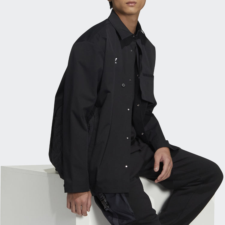 Рубашка Men's adidas originals CNY Limited Solid Color Buckle Lapel Long Sleeves Black Shirt — фото 4