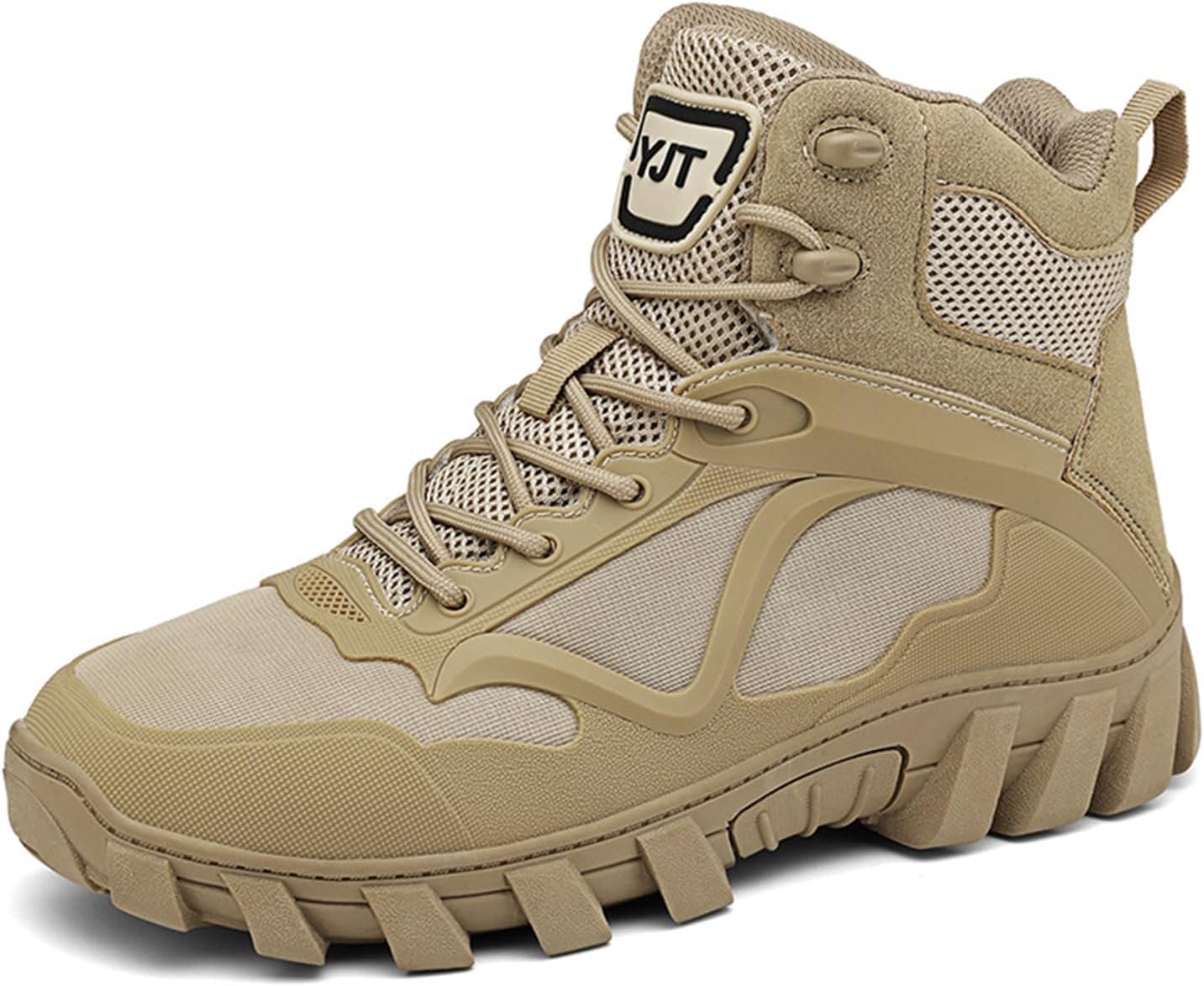 

Мужские кожаные дышащие туристические ботинки с сеткой, поддержка голеностопа, круглый носок, шнуровка, высокие мотоциклетные боевые ботинки, легкие походные ботинки для мужчин Generic, хаки