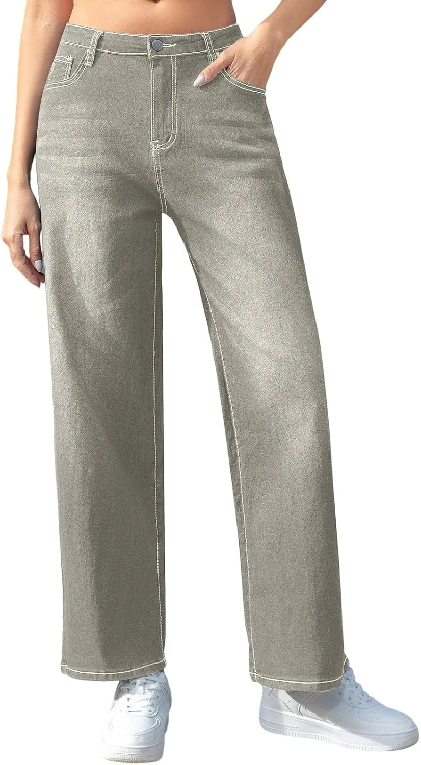 Прямые джинсы для женщин Scratch High Waisted, Slim Fit, Pull-On