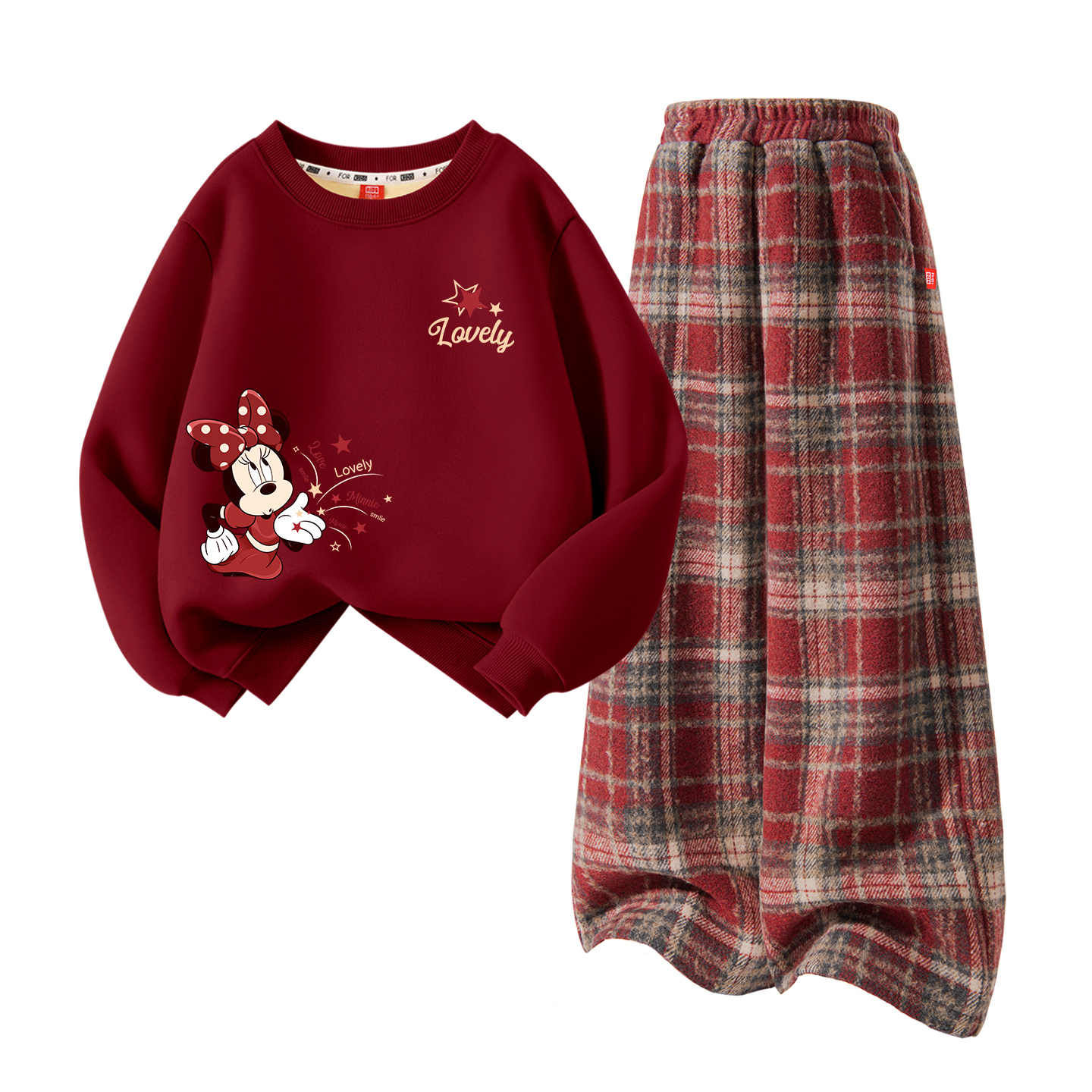Детский танский костюм Disney, [thickened and fleece-lined]dapple annie_top бордовый+solid color красный plaid — фото 3