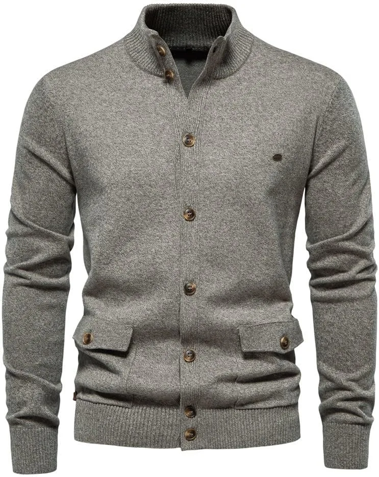 

Мужской кардиган с длинными рукавами, воротником стойкой и пуговицами Wekumgy