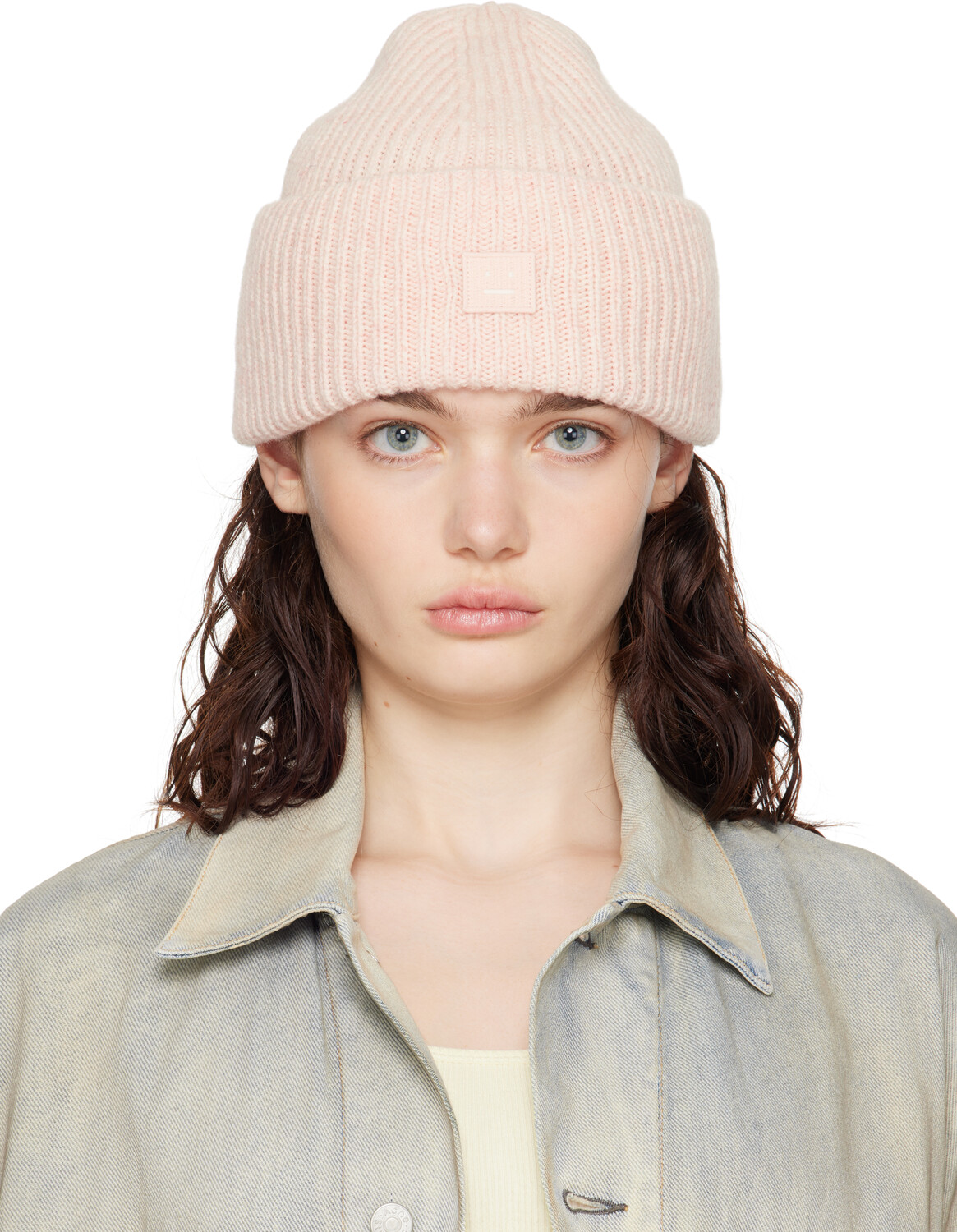 

Розовая шапочка с маленьким логотипом Acne Studios, Faded pink melange