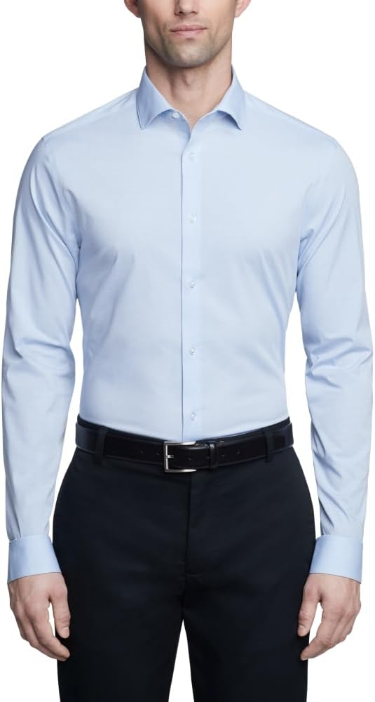 

Мужская рубашка Calvin Klein Slim Fit с французскими манжетами, не требующими глажки, с узором «елочка», Deep Blue