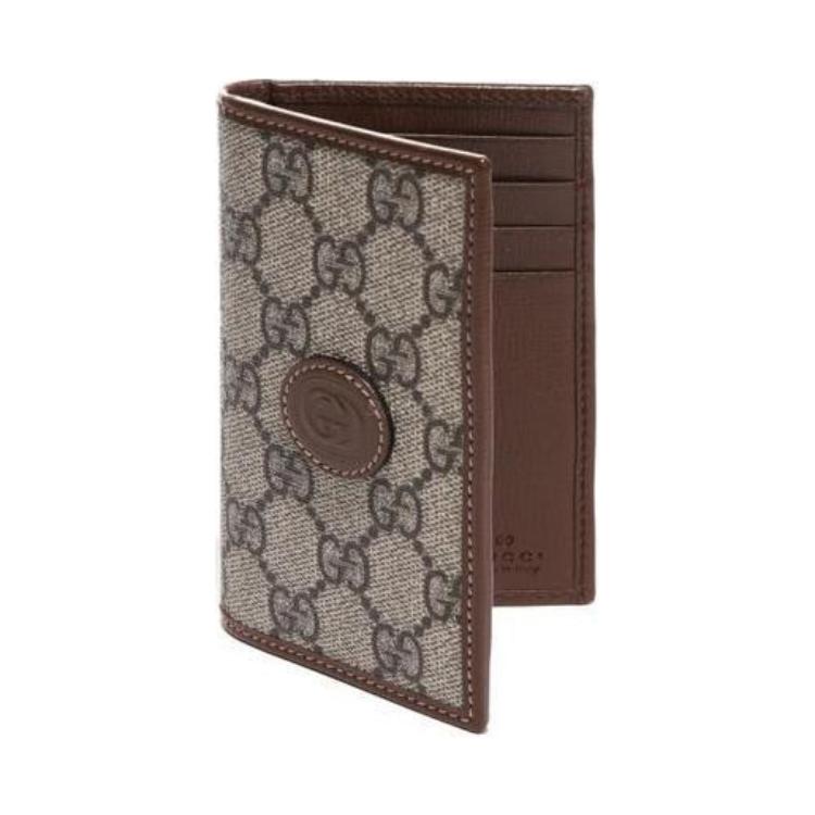 

GUCCI Interlocking Collection Canvas With Leather Trim Card Holder Men's Beige/Brown