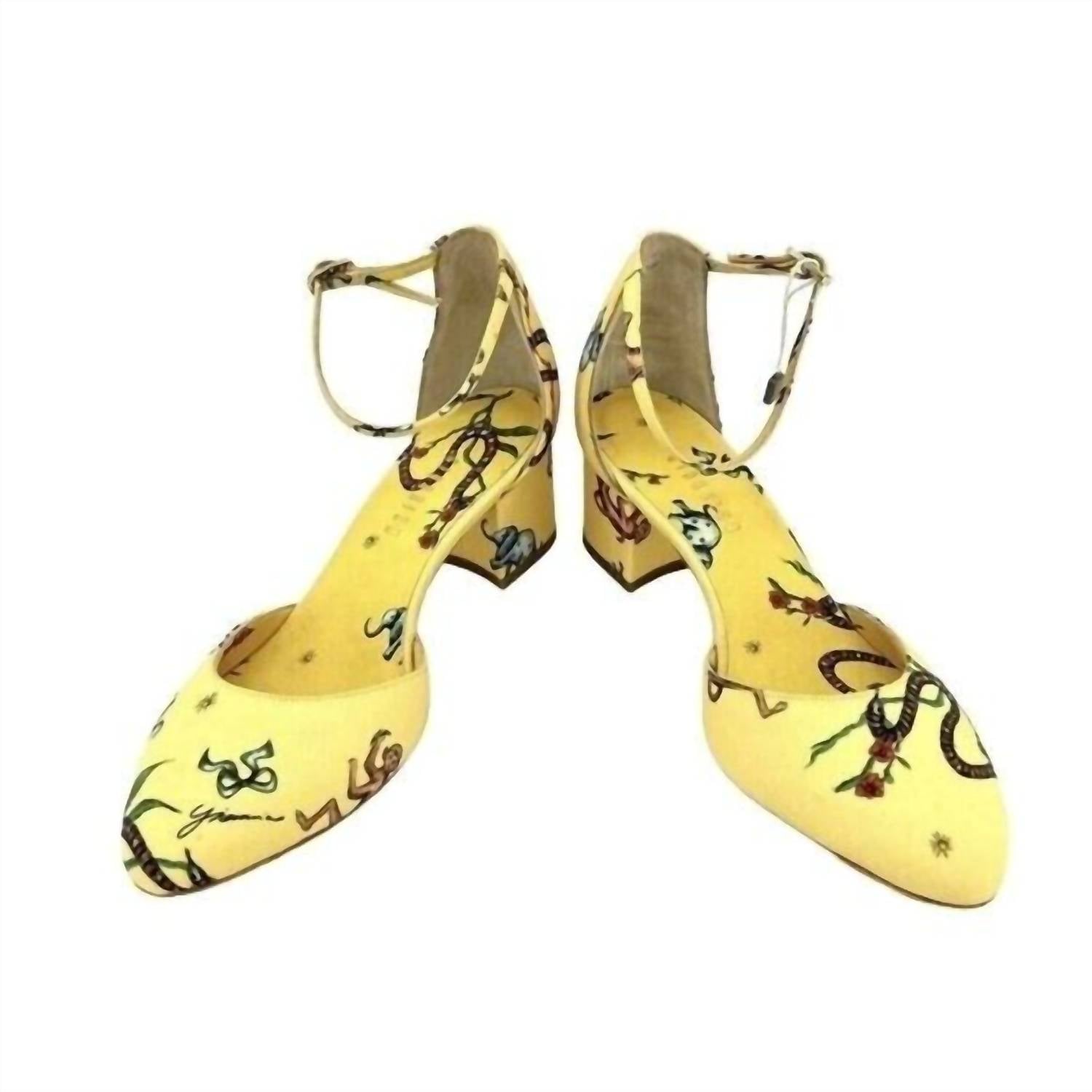 Туфли Brighton Printed Ankle Block на каблуке желтого цвета Giannico — фото 2