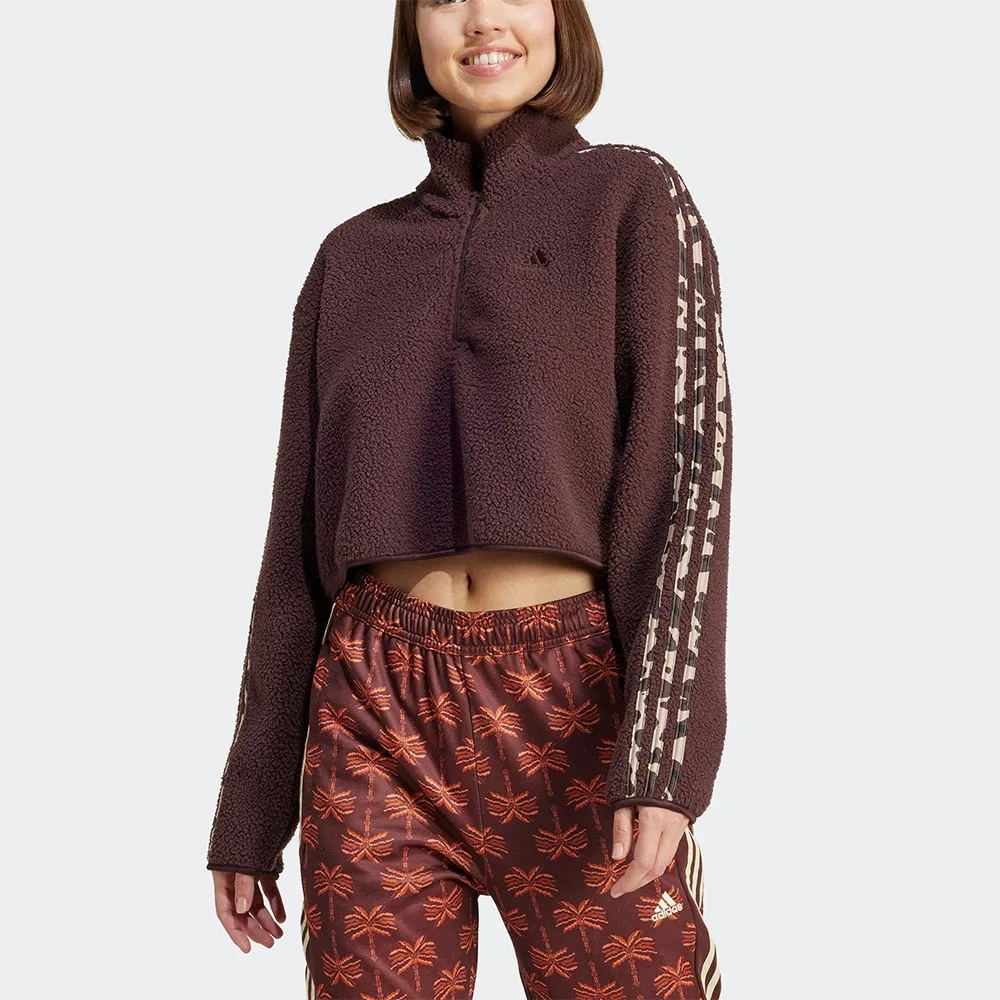 Женская флисовая куртка на молнии 3 Stripes Animal Zip Up коричнево-белая от Adidas