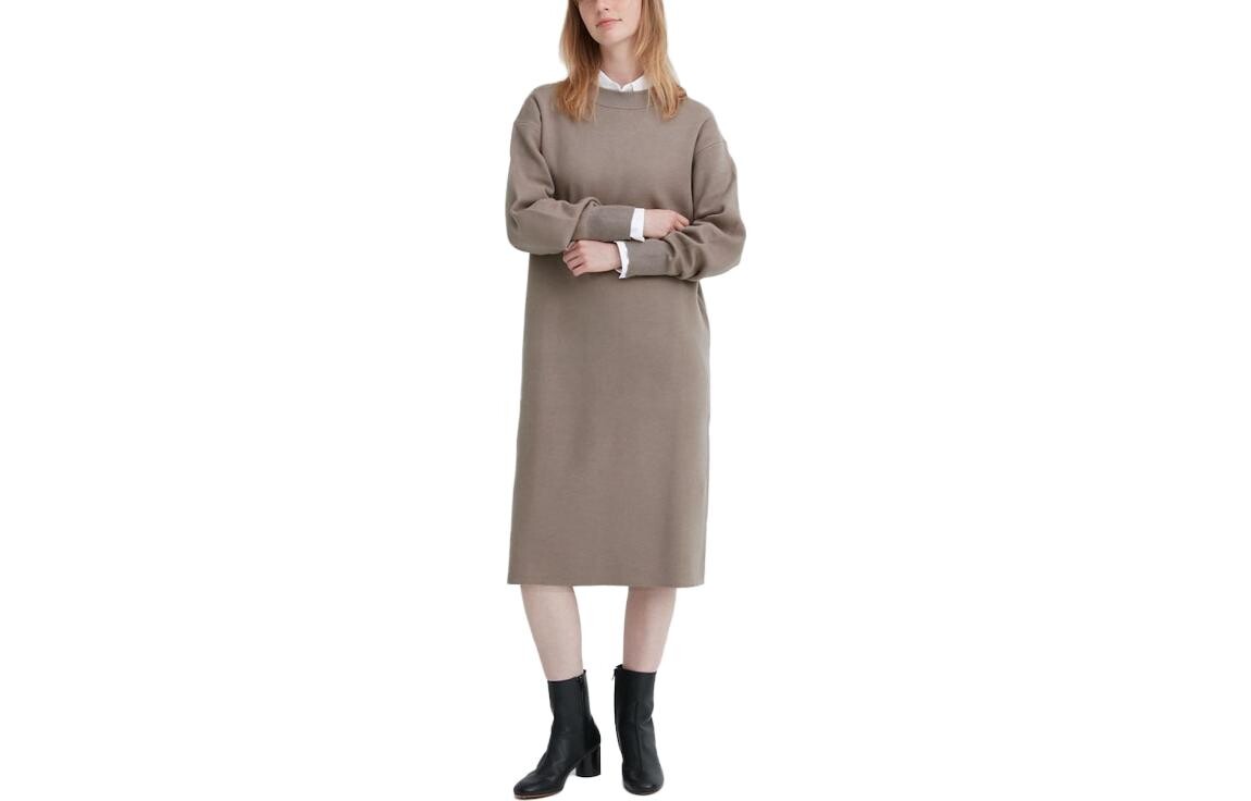 

Платье с длинными рукавами Uniqlo, бежевый
