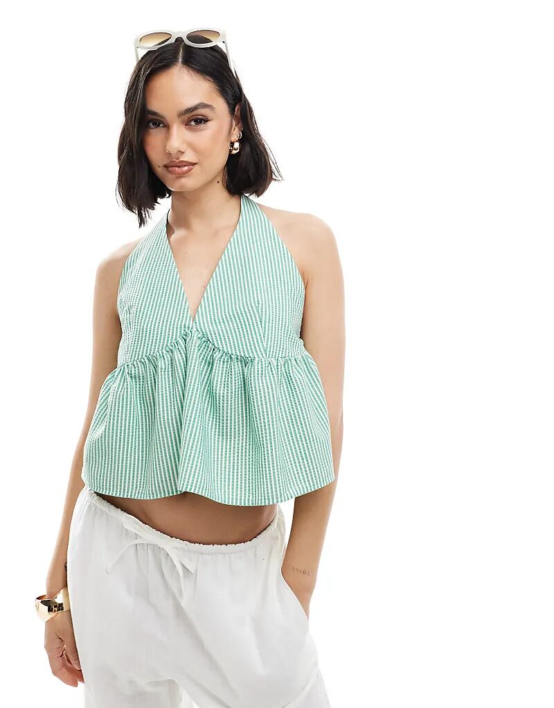 

Открытый топ с завязками по бокам в зеленую полоску ASOS DESIGN