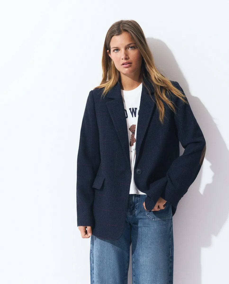 

Женский пиджак в клетку с налокотниками Brownie, темно-синий