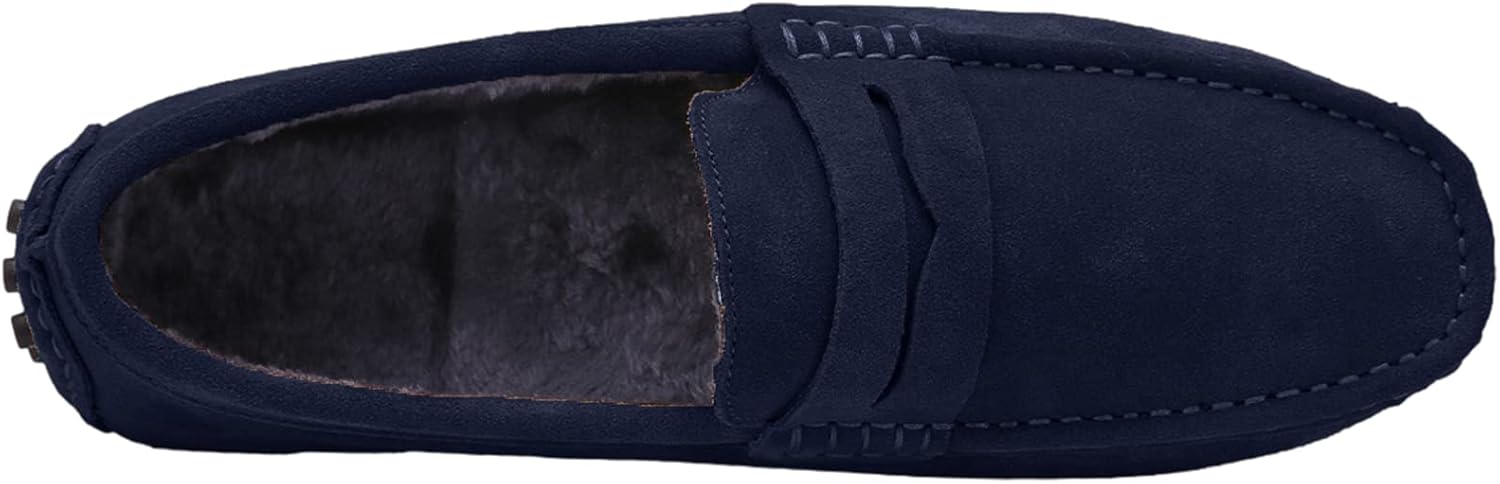 Мужские замшевые кожаные лоферы ANUFER, удобные мокасины, Navy-plush Lined — фото 4