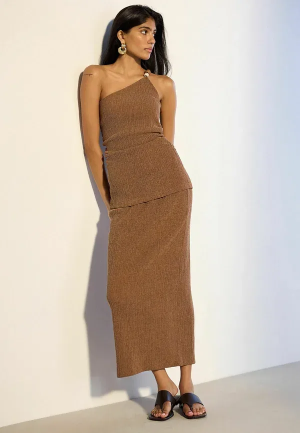 Юбка макси Next, Tall fit textured, pencil skirt, коричневый — фото 2