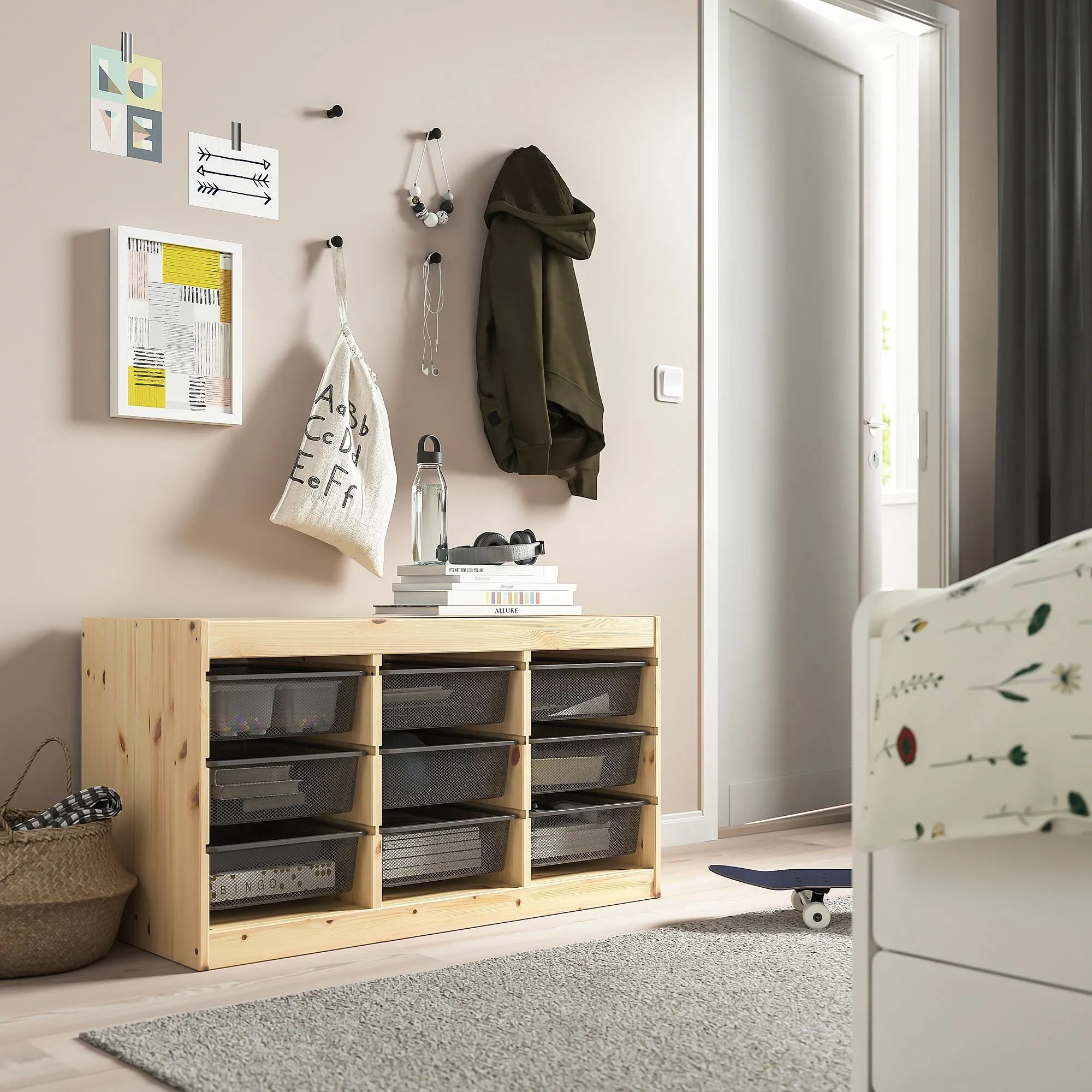 Шкаф для хранения, сосна/серый, 93x44x52 см, TROFAST IKEA — фото 2