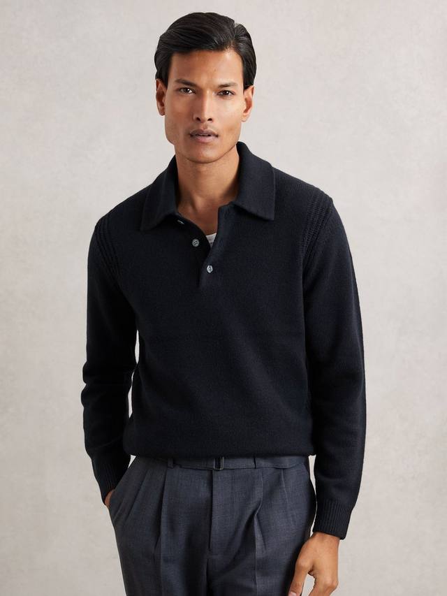 

Длинный рукав поло из шерсти и кашемира Deansgate Reiss, Navy