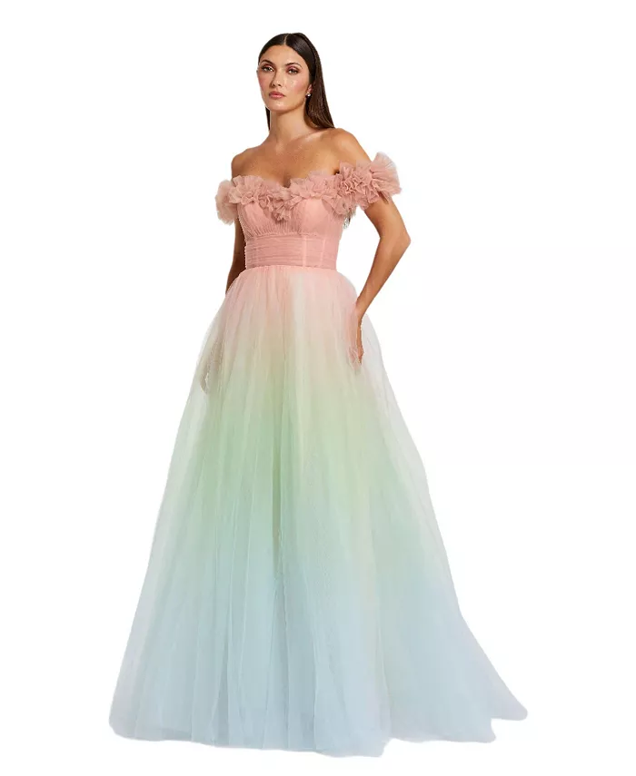 

Женское бальное платье с открытыми плечами из тюля с эффектом омбре Mac Duggal, розовый