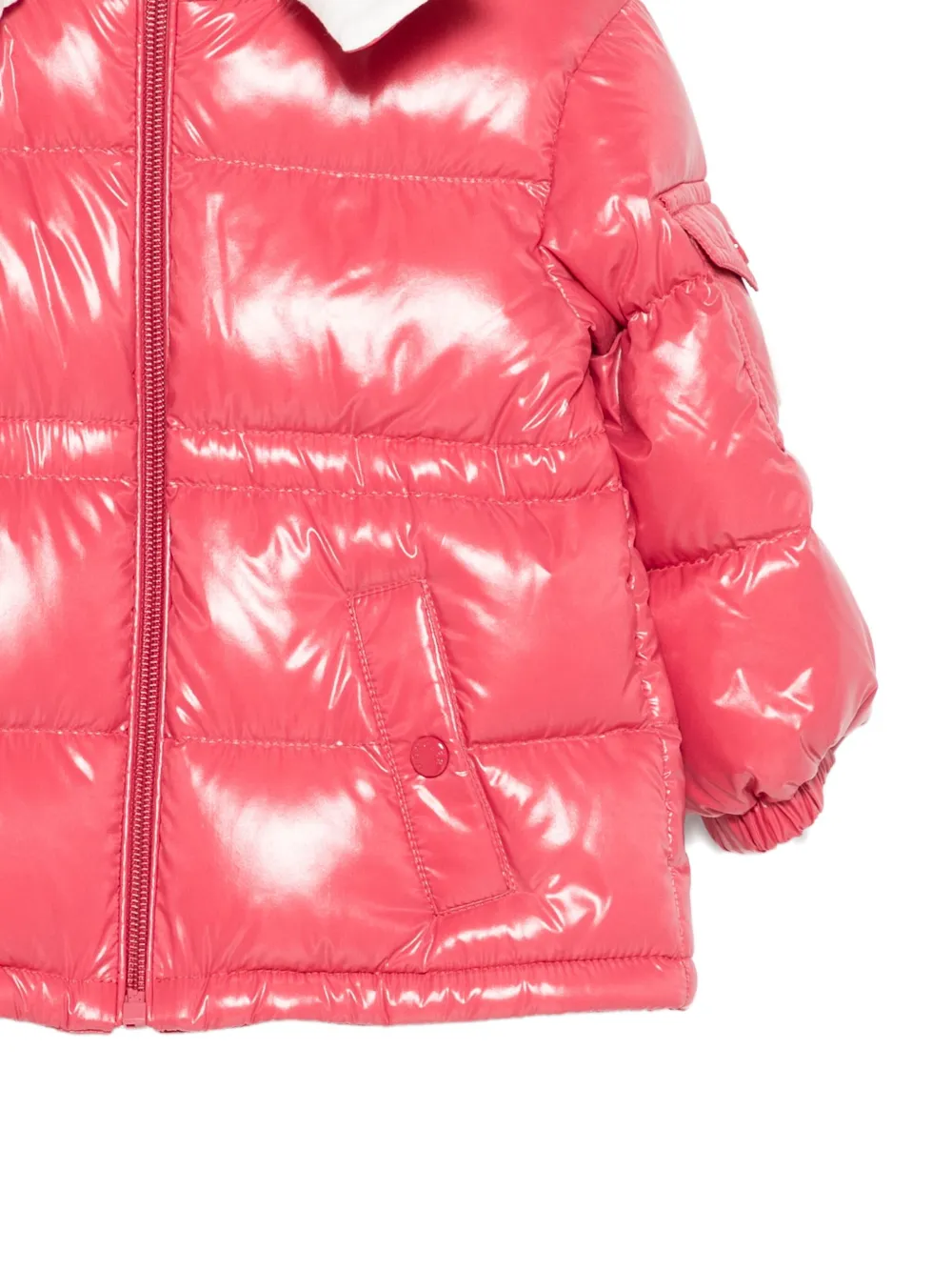 Блестящая стеганая куртка с капюшоном Moncler Enfant, розовый — фото 3