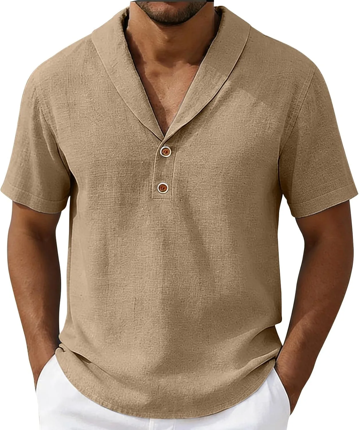 

Hvyesh льняная рубашка для мужчин с коротким рукавом и V-образным вырезом