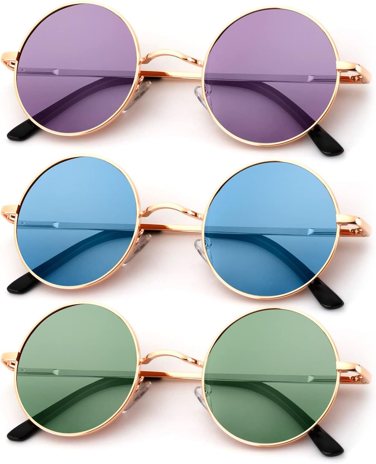 

Круглые поляризованные солнцезащитные очки KALIYADI для мужчин и женщин в стиле ретро с металлическим ремешком и эффектом хиппи, защита от УФ-излучения, C37-purple + Blue + Green