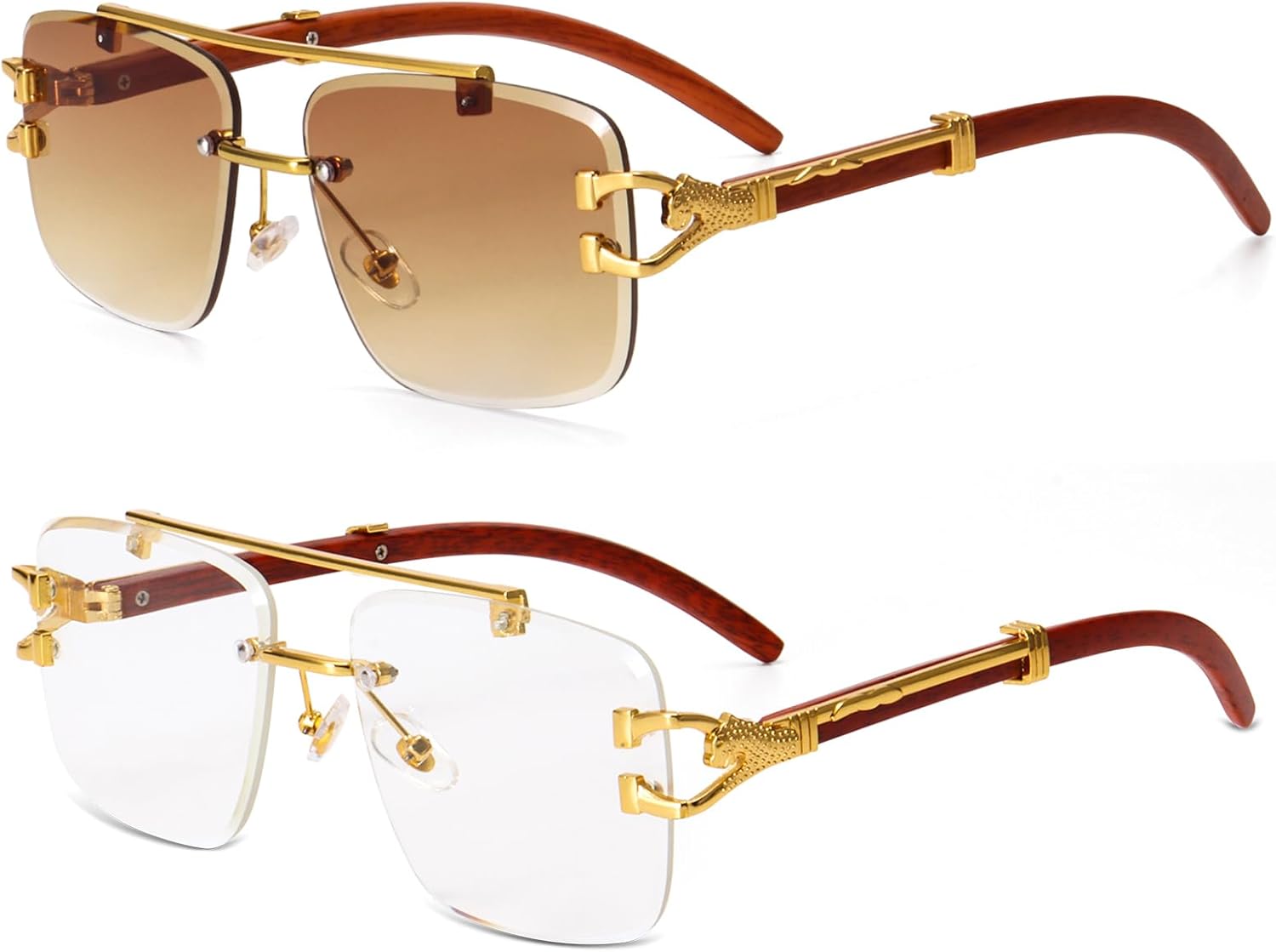 

Солнцезащитные очки Dollger без оправы, прямоугольной формы, для женщин и мужчин, модные, в стиле хип-хоп, дизайнерские, без оправы, деревянные, квадратные, в стиле Y2K, A9:clear,brown