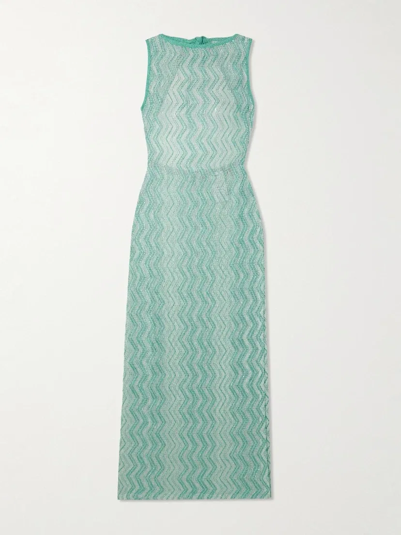 Полосатое металлическое вязаное крючком парео Missoni, синий