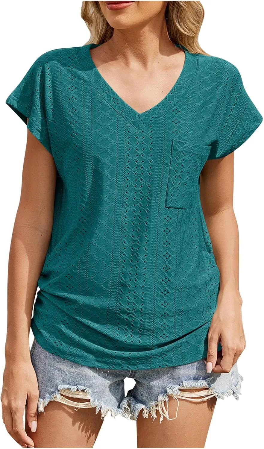 

Женская футболка с V-образным вырезом и коротким рукавом, Casual, летняя