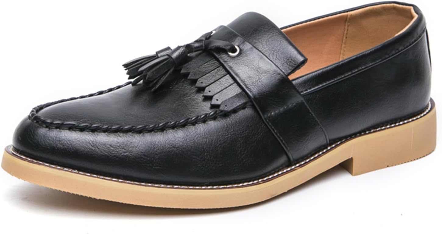 

Мужские классические лоферы с кисточками Dacnakby, черная кожа, обувь без шнурков с декоративной бахромой, мокасины с коричневой подошвой, противоскользящая подошва, дизайн с носком-мокасином