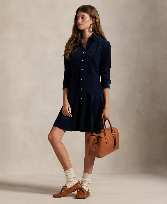 

Женское платье-рубашка А-силуэта из хлопкового вельвета Polo Ralph Lauren, синий