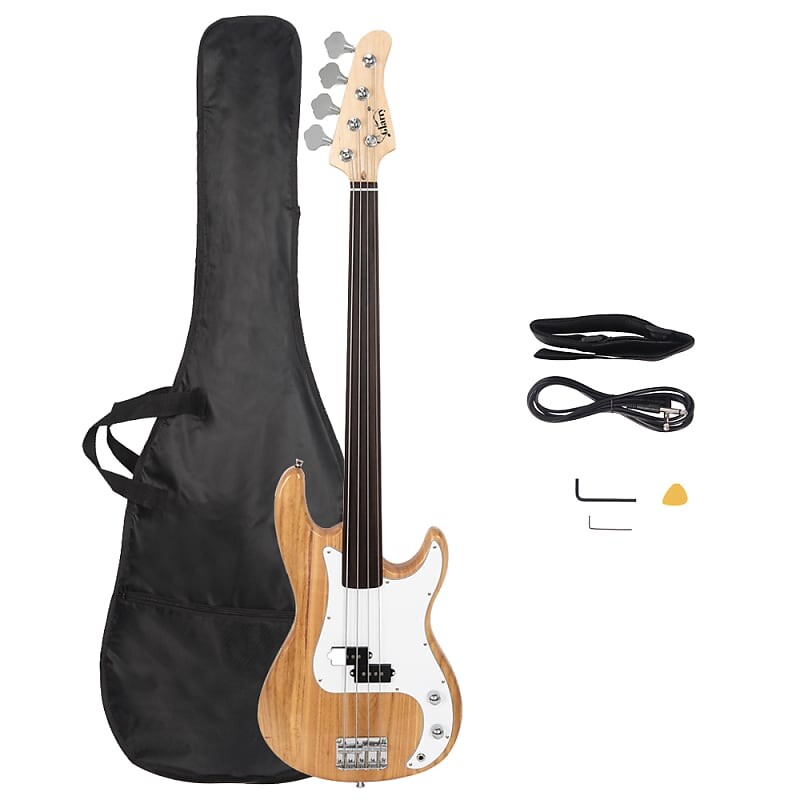 

Басс гитара Glarry Burlywood Fretless Electric Bass Guitar Full Size 4 String for experienced Bass Players Cord Wrench Tool