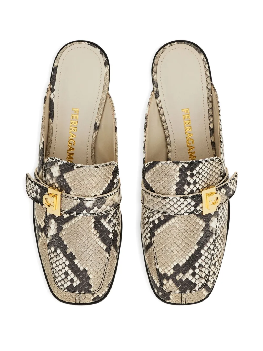 Мюли с пряжкой из змеиной кожи Ferragamo, серый — фото 4