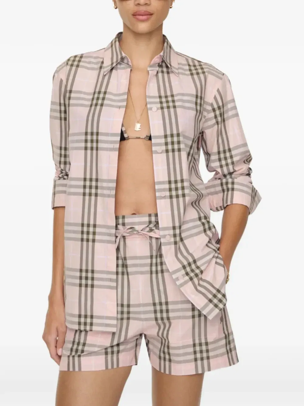 Рубашка Burberry, женская, розовый, клетка — фото 2