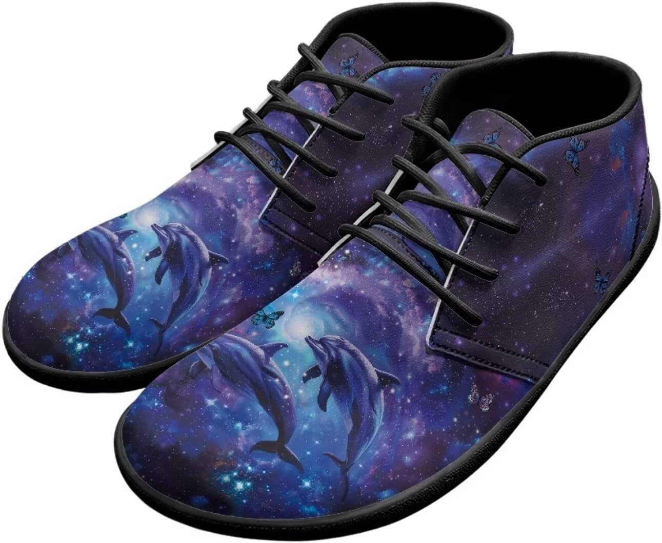 

Мужские кроссовки для ходьбы, ботинки с широким носком, противоскользящая подошва, кроссовки с нулевым перепадом высоты подошвы Xixirimido, Galaxy Dolphin Print