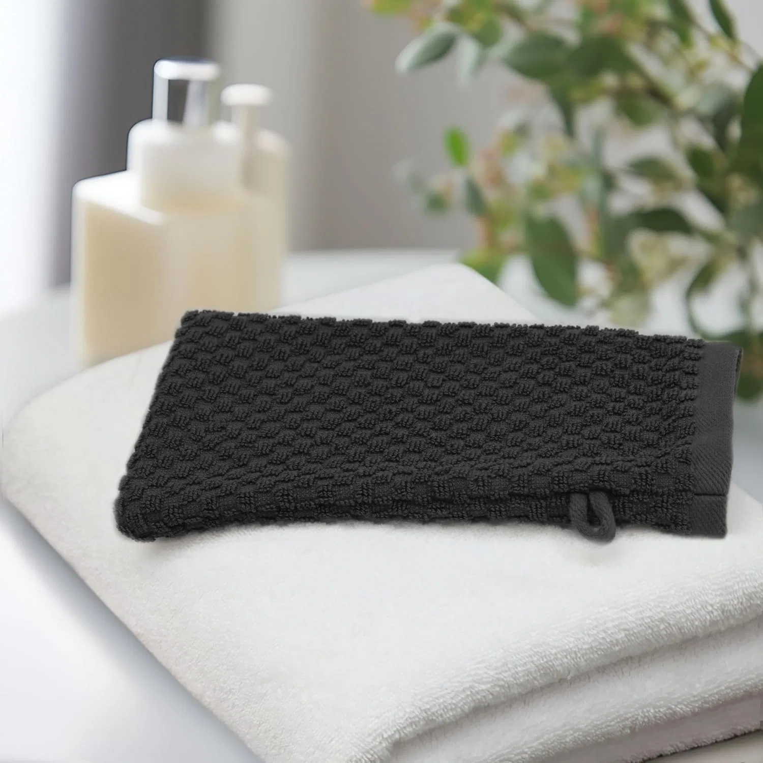 Набор варежек для душа COTTON CRAFT, 6 шт., 25x14 см, черный — фото 3