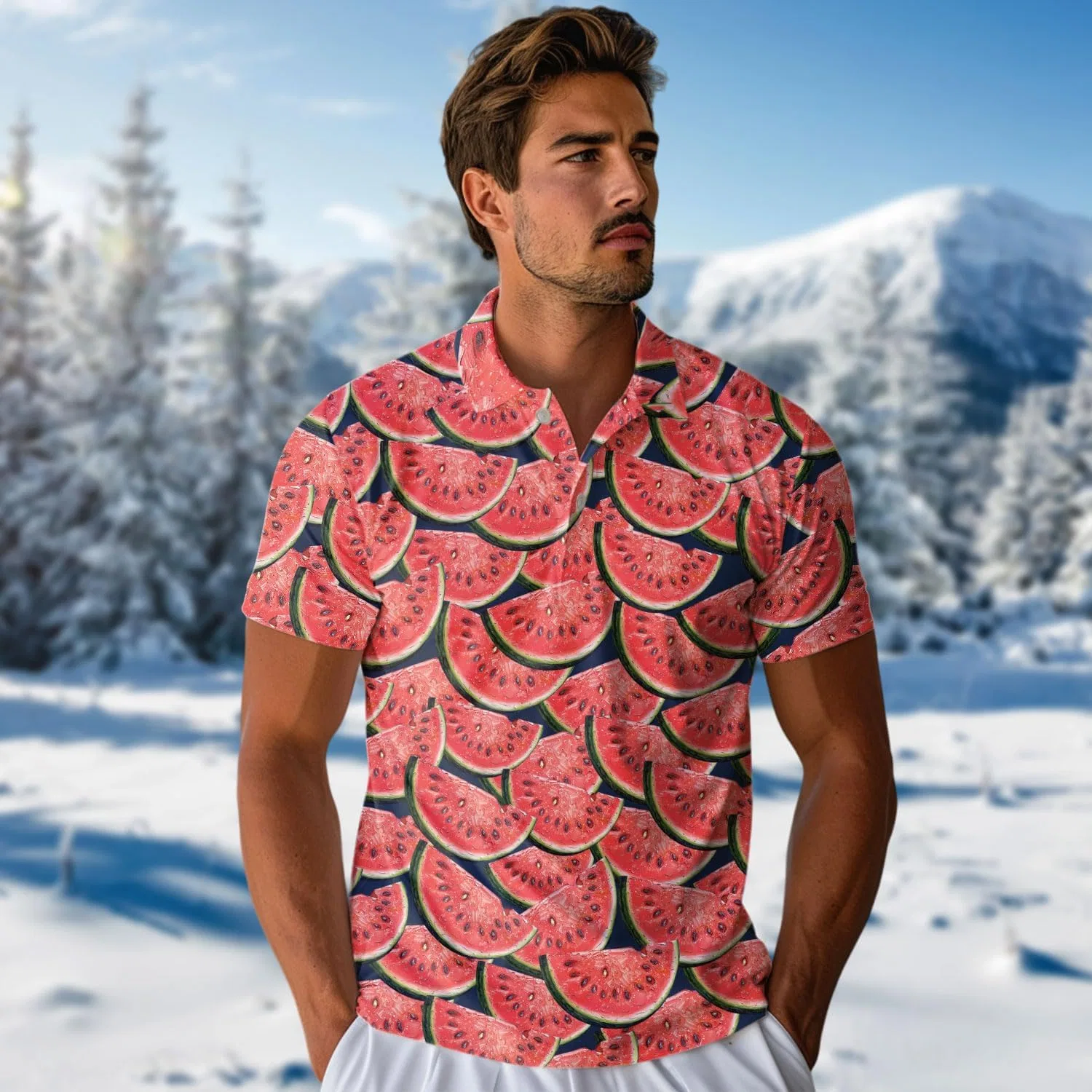 Футболка поло с принтом арбуза, Fruit Short Sleeve Regular Fit, Melon_01 — фото 3