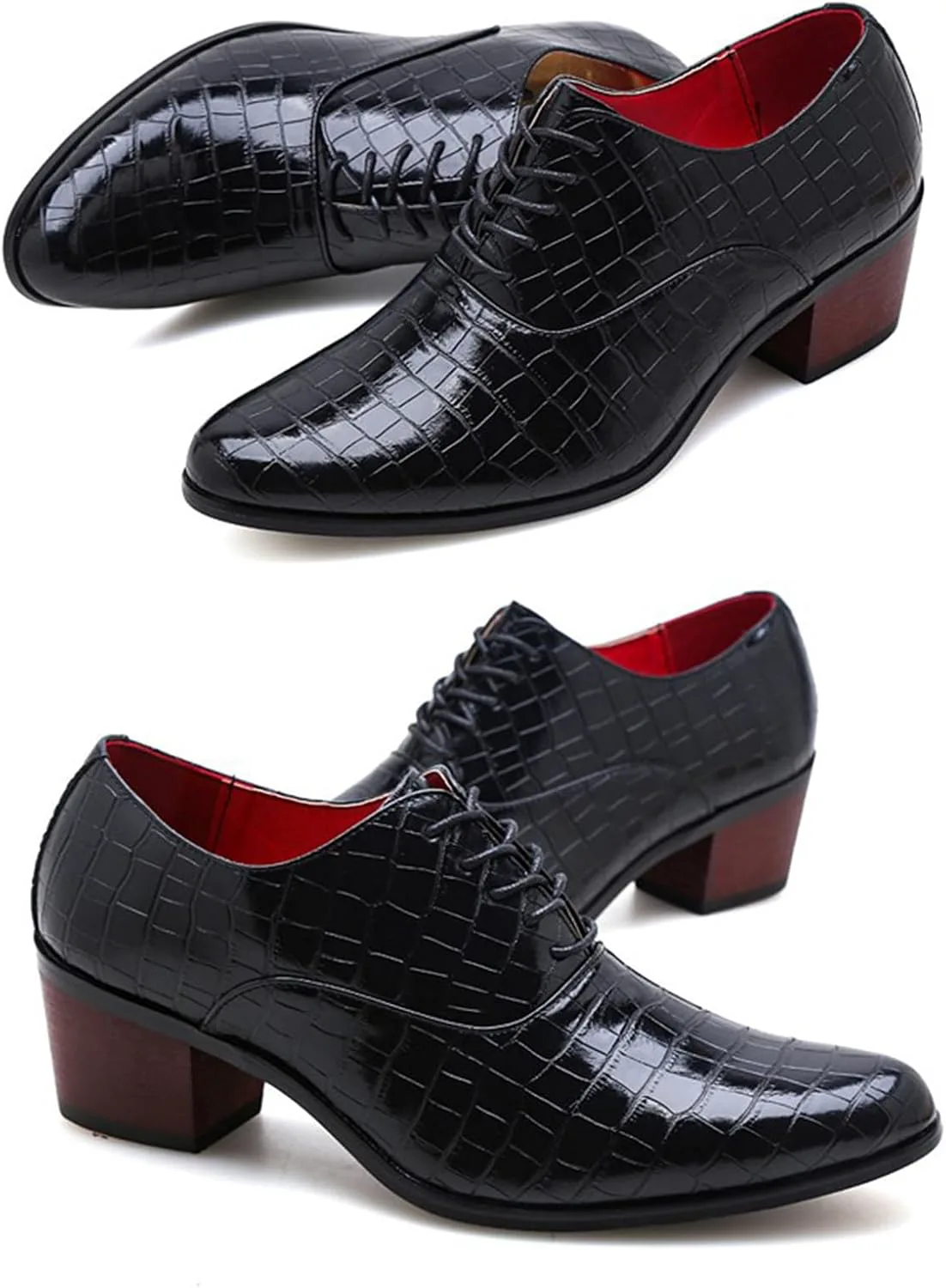 Мужская обувь Oxford Pattern Stone - массивный каблук, настоящая кожа с заостренным носком, шнуровка для модного бизнеса, официального дерби Zentavi, черный — фото 2