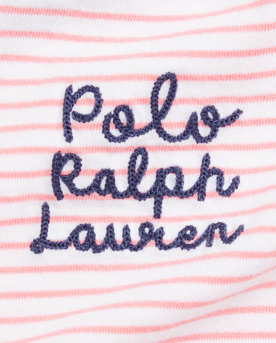 

Детская хлопковая футболка для девочки с контрастным воротником Polo Ralph Lauren, розовый