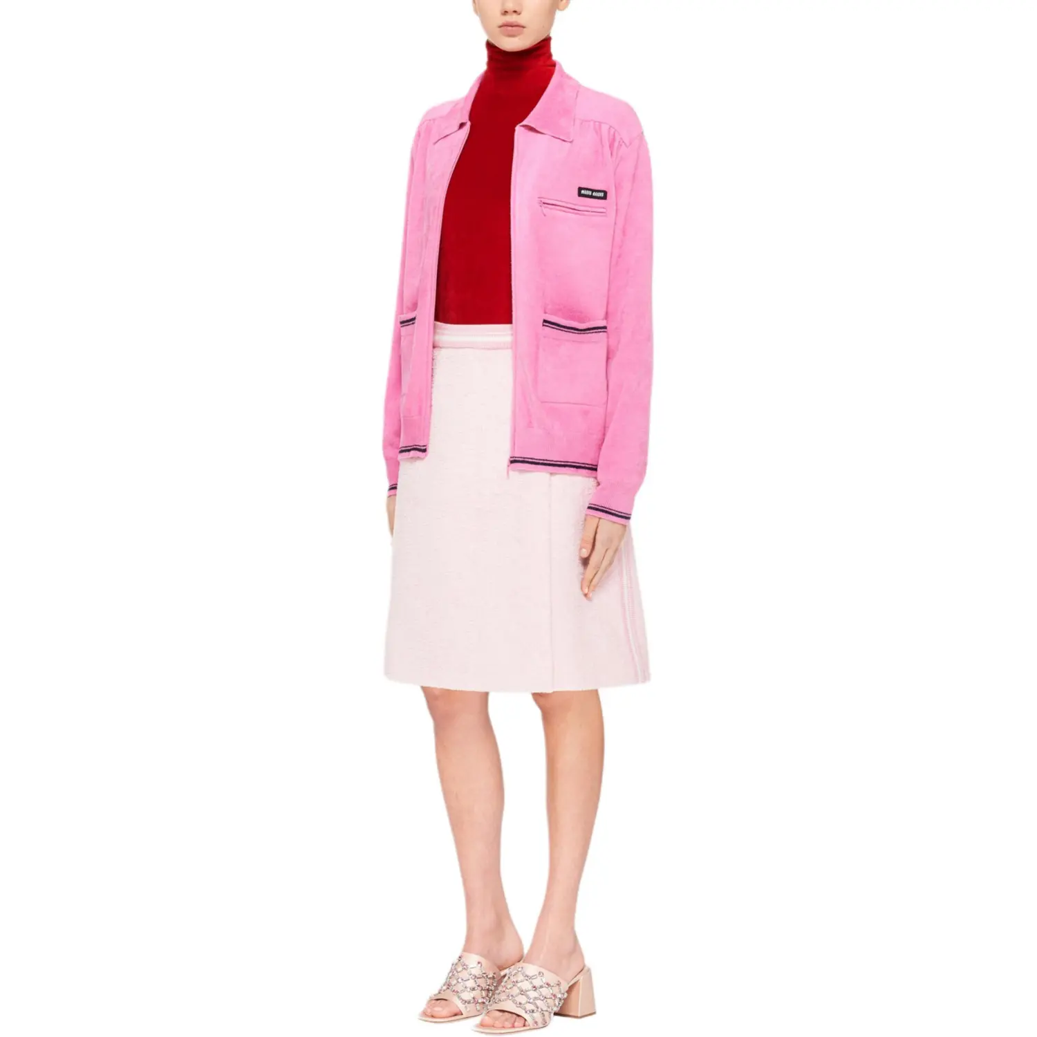 Платье-миди трапеция из трикотажной ткани Women's Petal MIU MIU, розовый — фото 4
