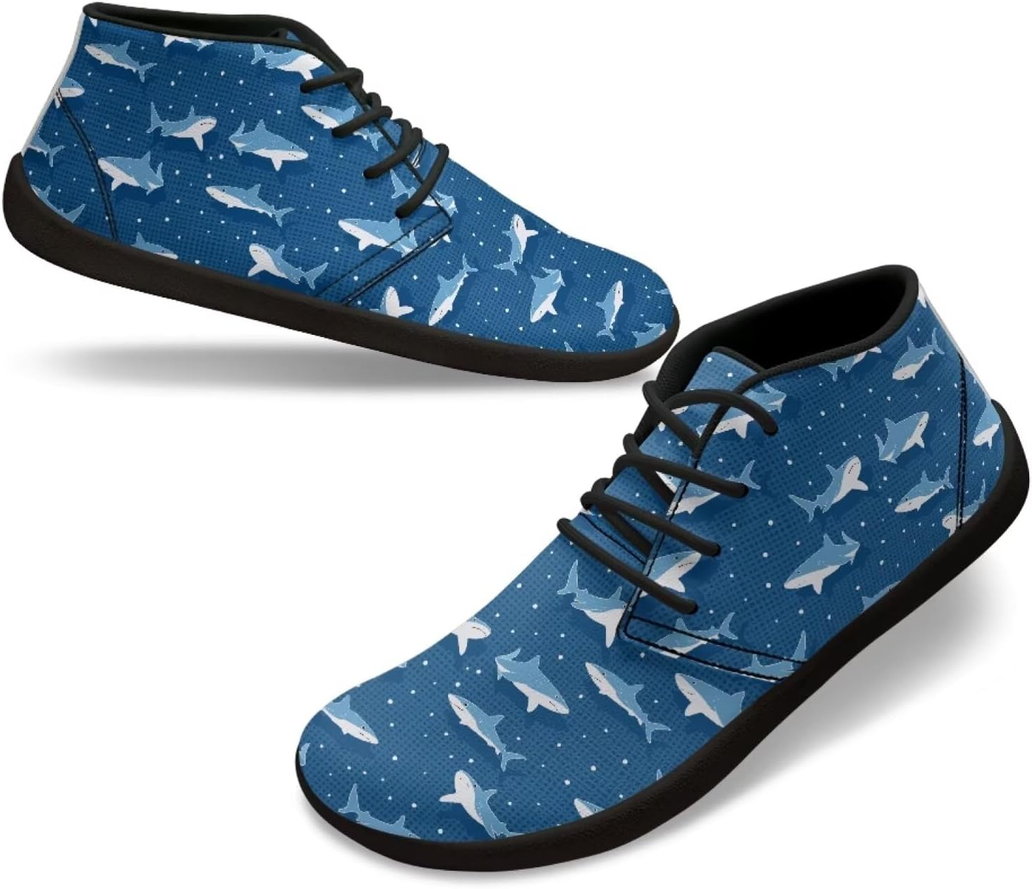 

Мужские кроссовки для ходьбы с рисунком синих акул, нескользящей подошвой и нулевым перепадом, для бега Xixirimido