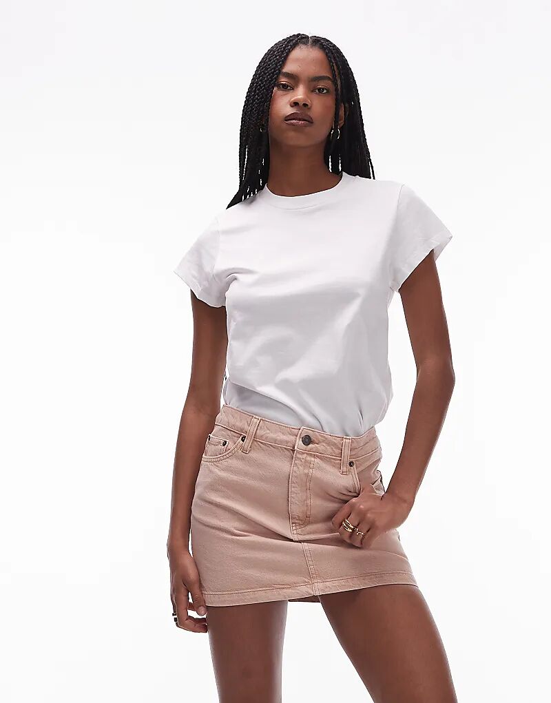 

Мини-юбка с ламбрекеном из денима Topshop в цвете румян